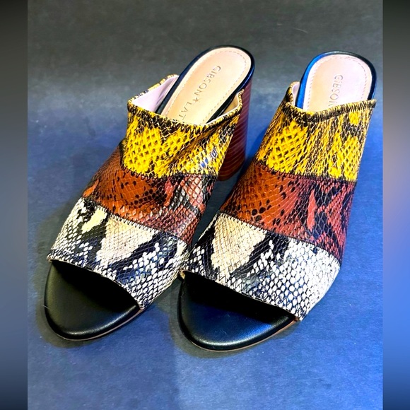 Gibson & Latimer Women's Mule Sz 8.5 Open Toe Heel Sandals Slip On Black Brown - Picture 1 of 6